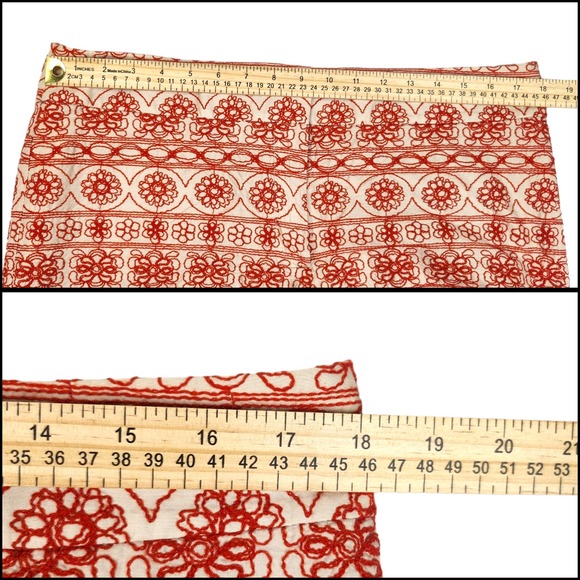 Loft Shorts 12 Cream Orange Embroidered Dressy 100% Cotton Geometric Boho Gypsy - Picture 8 of 11